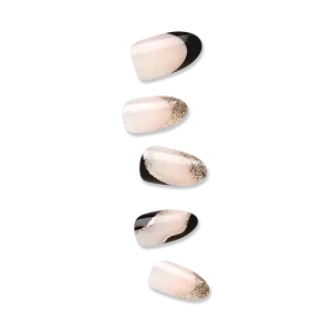 Impress French No Glue Fake Press On Nails - Illusion | French Design, Black, Medium, Almond, Manicure