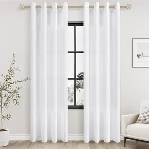 Linen Curtain, Filtered Transparent Window Covering, Elegant Modern Rope Ring Semi-Transparent Soft Privacy Drapery, Room Decor Curtain, Home Decoration Curtain