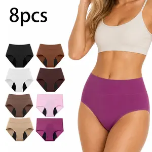8-pack women's large-size mid-waist bamboo fiber viscoseheavy-duty period underwear, sizes XS-6XL
