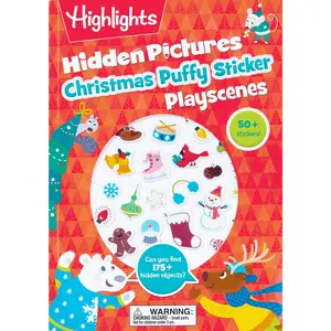 Christmas Hidden Pictures Puffy Sticker Playscenes: Christmas Stocking Stuffer for Kids 3-6, Activity Book with Christmas Puzzles, Stickers, Mazes and -- Highlights - Paperback