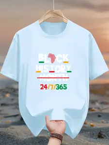 Men's pure cotton casual short-sleeved T-shirt, spring and summer style short-sleeved solid-color printed casual sports T-shirt, all-cotton home and outdoor comfortable and breathable round-neck T-shirt, suitable as a gift for men