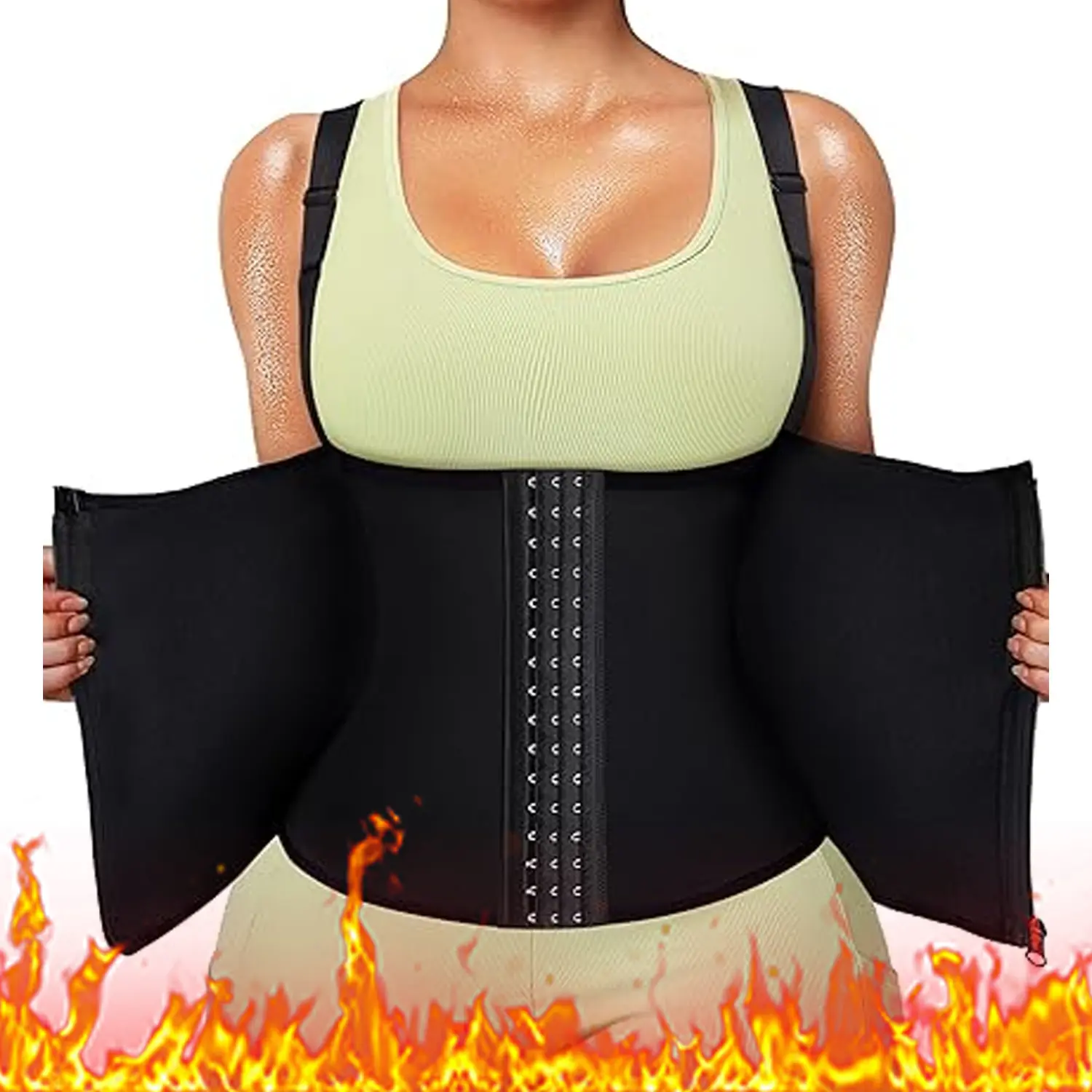 Women's Waist Trainer Corset Vest, Smoothing Spandex Fabric Shapewear Tank with Steel Bones for Posture Support, Workouts & Evening Wear, Hook & Eye, Shaper Waist Trainer, 3Xl, Fitness, Scoop Neck, Tank Top, Lightweight, Foldable, Basics, Waist Training,