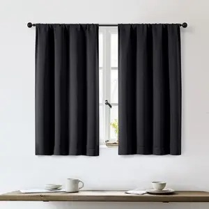Sally Black Blackout Curtains 36 Inch Length 2 Panels Set, Half Small Window Short Kitchen Cafe Curtains Tiers for Bedroom Bathroom Kitchen, 2 Pcs Each W40 x L36 Inch, Black