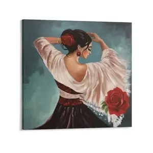 Flamenco Woman Wall Art Spanish Woman Painting Spanish Dancer Illustration Latino Folk Art Decor Poster