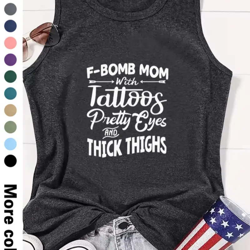 Women's Letter Print Round Neck Tank Top, Summer Clothes Women, Casual Sleeveless Crew Neck Top for Summer, Women's Top for Daily Wear