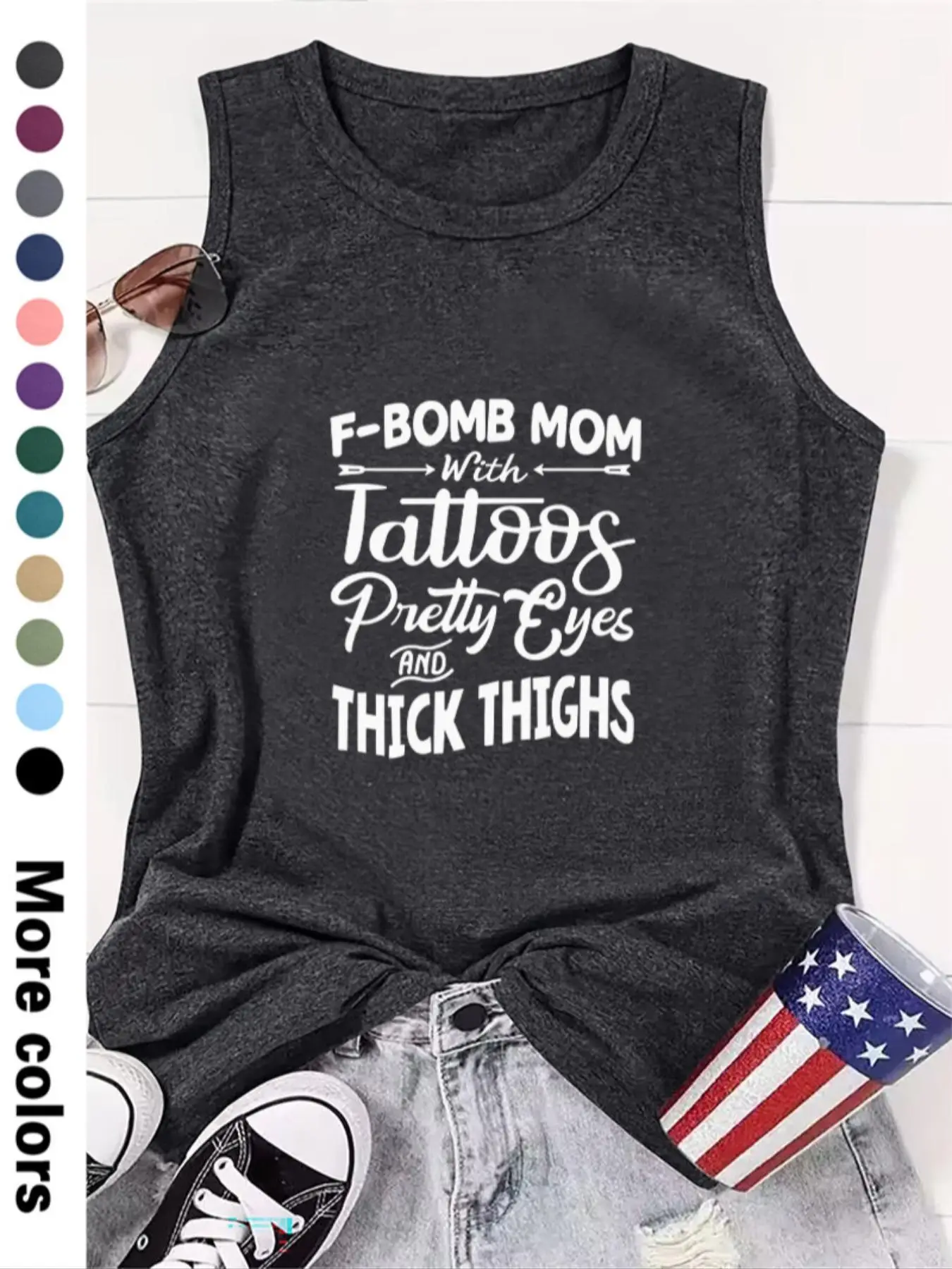 Women's Letter Print Round Neck Tank Top, Summer Clothes Women, Casual Sleeveless Crew Neck Top for Summer, Women's Top for Daily Wear