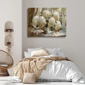Generic White Hydrangea Vintage Plant Wall Art 24x36in Framed Poster Artistic Decoration for Home Cabin Decor Moody Spring Art Nature Landscape Ornaments Room Wood Photo