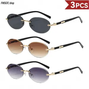 3-Pack Unisex Rimless Oval UV400 Sunglasses, trendy stylish shades for men and women. Ideal for summer travel and daily outdoor wear, must-have accessories for summer vibes.