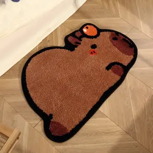 Capybara Carpet, Cute Cartoon Living Room Rug, Cartoon Pattern Rug, Simple Home Decor Mat, Washable Bathroom Rug, Easy Clean, Suitable for Bedside Sofa Lounge Area