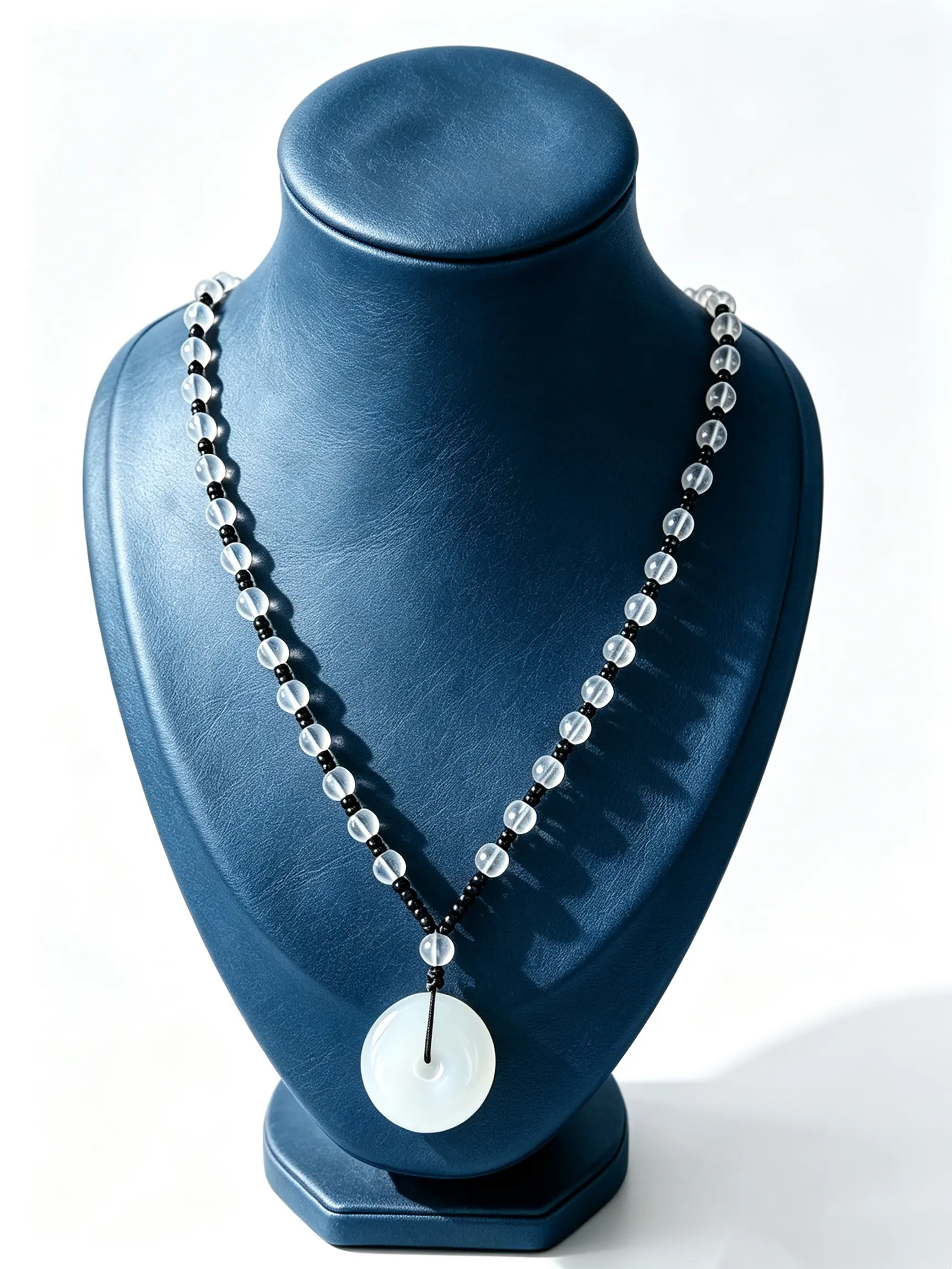 White Jade Safety Buckle Pendant Necklace - Chinese Traditional Peace Amulet with Hand-Knotted Beaded Cord, Collectible Cultural Rare Stone Jewelry Gift for Women