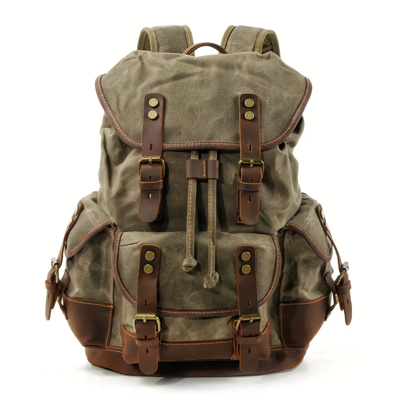 Promotion price Vintage Rucksack, Fashion Casual Canvas Backpack, Large Capacity Outdoor Travel Mountaineering Backpack, Genuine Leather Trim Backpack