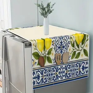 1 piece of lemon flower digital printing pattern universal refrigerator cover for all seasons, the cover with storage function is suitable for kitchens to solve storage problems, and is suitable for refrigerators and washing machines