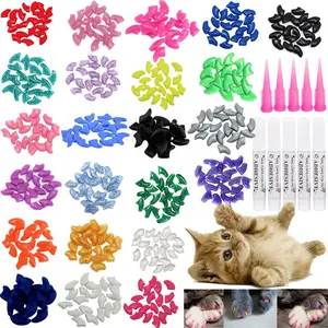 Caps, 100pcs Medium Size 5 Colors, with Glue and Applicators, Natural Vinyl Resin, Long-lasting, for  Claw Care, Protect Homes and Furniture, Avoid Scratching, Multicolor     caps cat nail