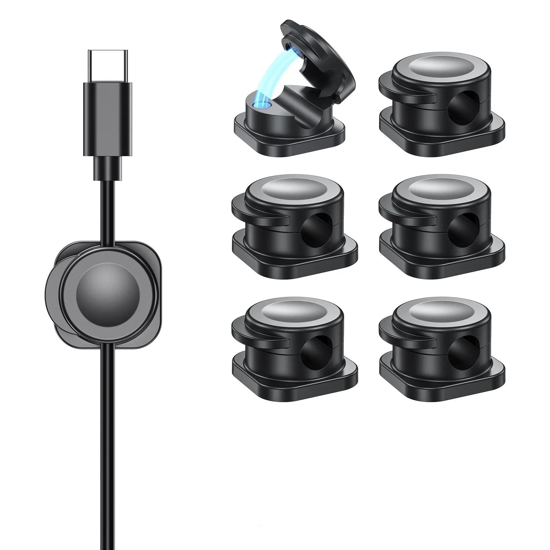 Magnetic Cable Clip, 6 Counts/set Adhesive Cable Management Holder, Cable Organizer, Desk Organizer for Home Office, Computer Desk Accessories