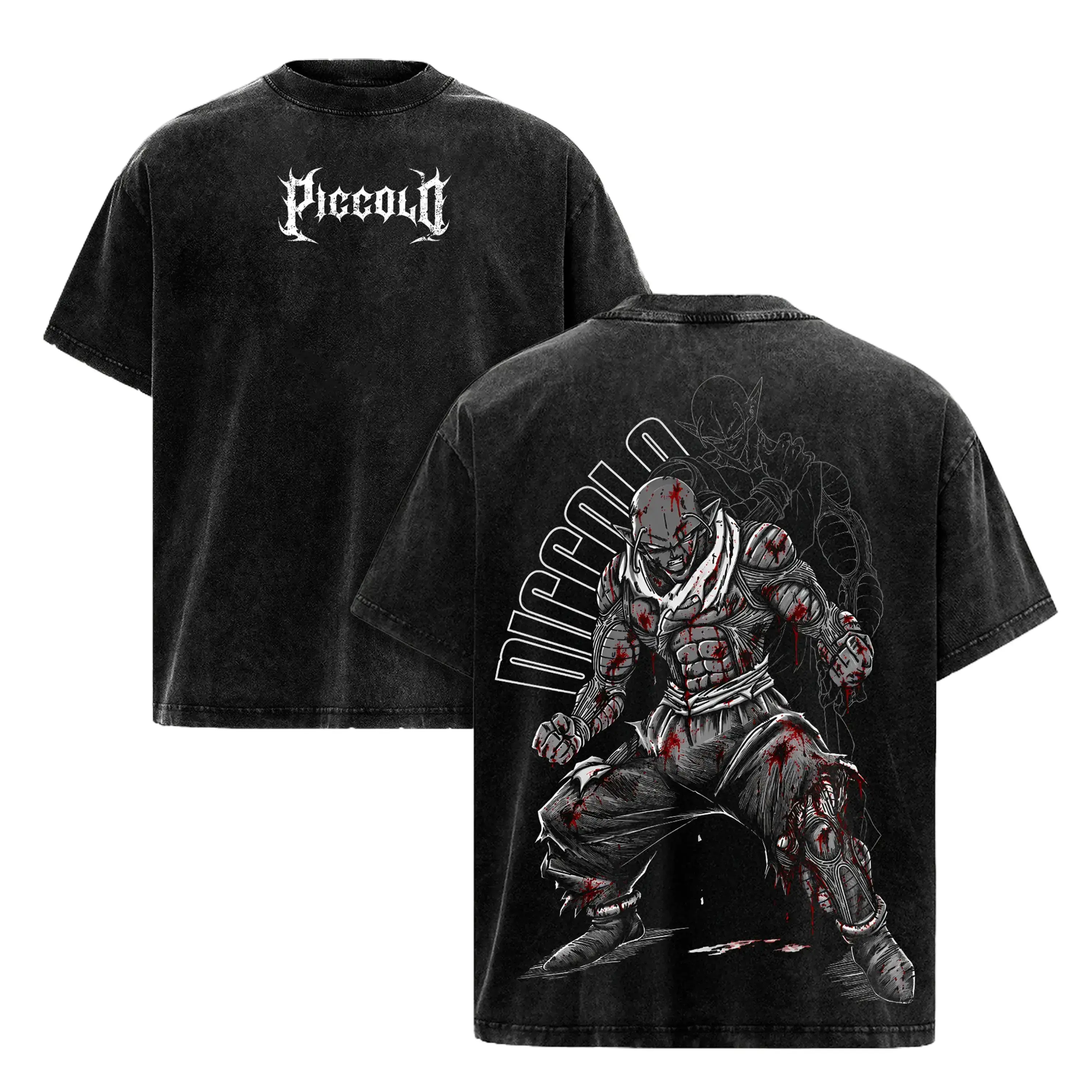 Vintage Piccolo DBZ Graphic Tee - Heavyweight Cotton Acid Wash Oversized T-Shirt for Men & Women. Double Sided 2D Anime Manga Print Streetwear, 90s Retro Y2K Style, Special Beam Cannon Design. Essential Casual Everyday Wear Top Mens Dropship Fashion