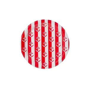 Red Anchor Away Stripes Dessert Plates - 8 Pack