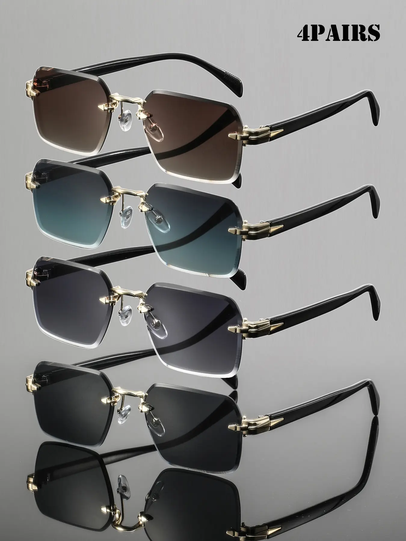 Men's Metal Square Frameless Cut Edge Glasses, High-Quality Fashion Decorative Eyewear, Vintage Style, Durable Trendy Design, Holiday Gift, Stylish Glasses, Square Sunnies, Trendy Shades