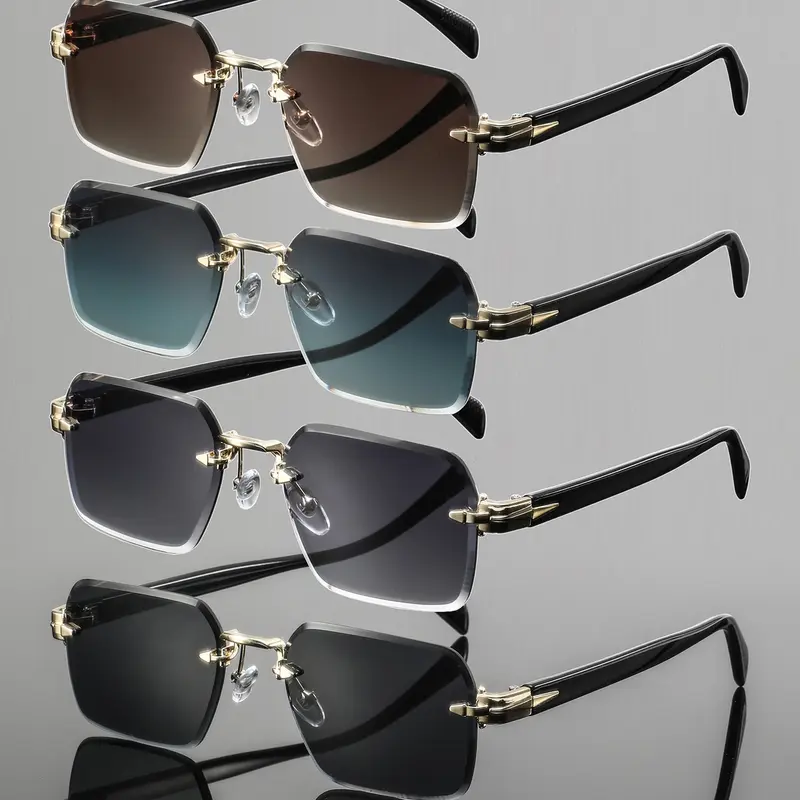 Men's Metal Square Frameless Cut Edge Glasses, High-Quality Fashion Decorative Eyewear, Vintage Style, Durable Trendy Design, Holiday Gift, Stylish Glasses, Trending Glasses, Square Sunnies, Trendy Shades