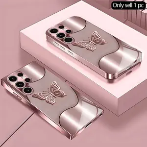 Butterfly Pattern Electroplated Glass Phone Case for Samsung S26-S20, Note20-Note10, A55-A05, Anti-Dirt, Fashionable, Trendy