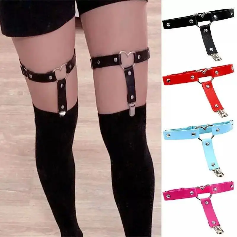 Women's Gothic Leg Suspender Garter - PU Leather Band, Heart Shape Plastic Ring, Adjustable Elastic Strap for Hosiery/Stockings (Fashion Accessory), Garter/Hosiery