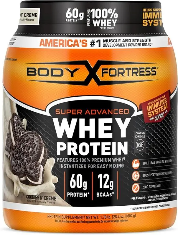 Body Fortress Super Advanced Whey Protein Powder, Cookies N’ Creme, Muscle Gain & Recovery, Immune Support (Packaging May Vary)