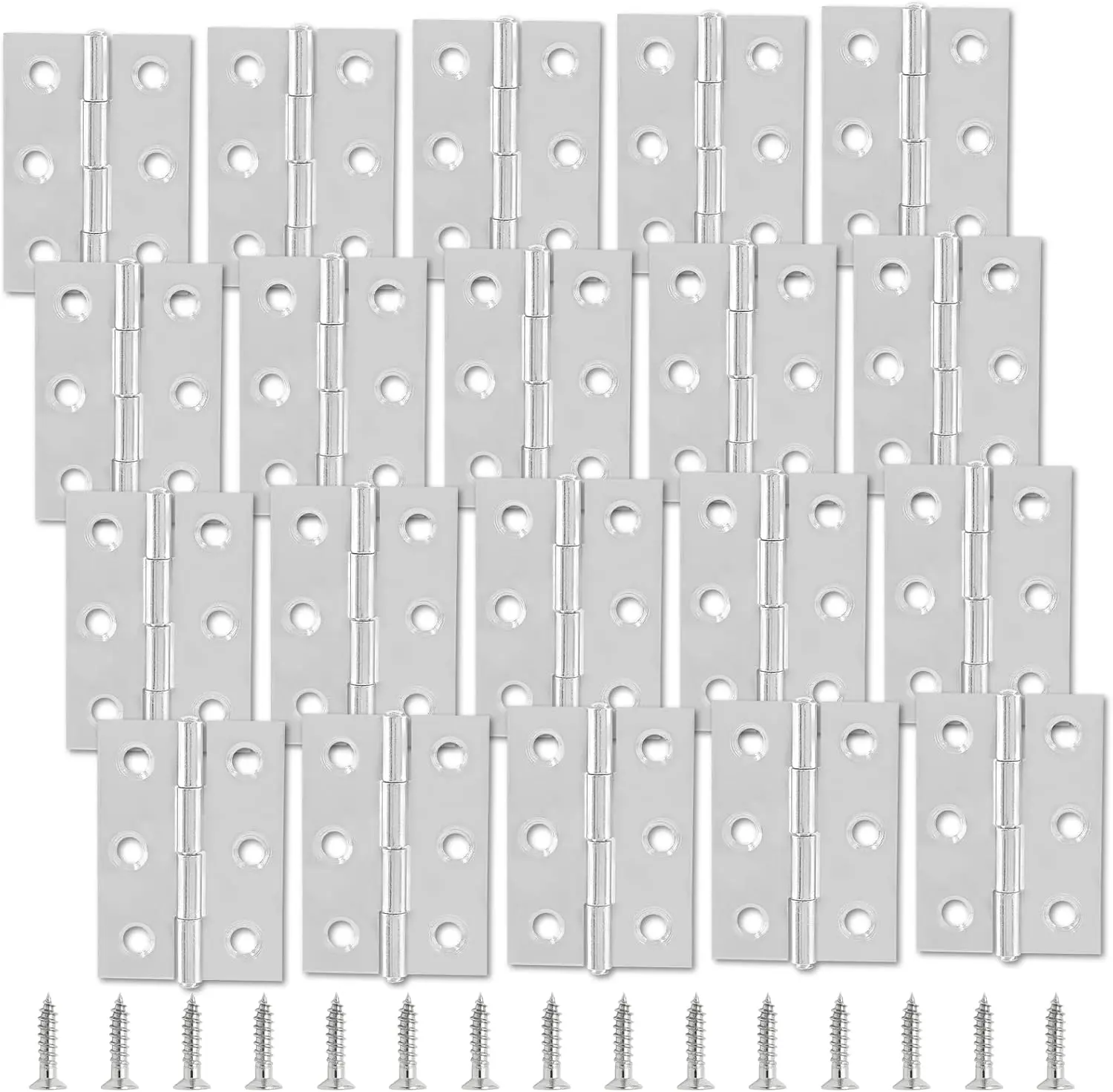 20-Piece 3-Inch Rustproof Stainless Steel Butt Hinges with Chrome Finish, Includes Screws, Cabinet/Chest Door Hardware for Cabinets and Wooden Jewelry Chests, Cabinets/Chests