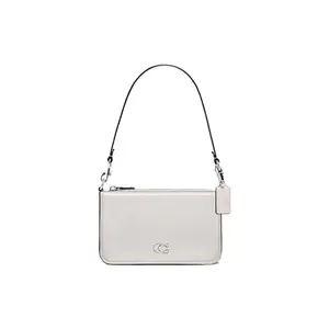 COACH Pouch 20 Embossed Logo Zipper Crossgrain Leather and Canvas Handbag for Women