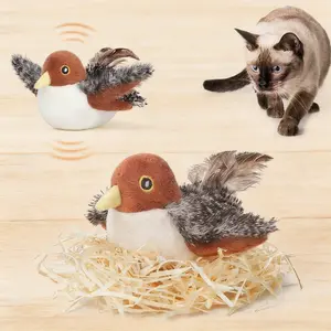 Cat Toys Rechargeable Flapping Bird Sparrow, Lifelike Chirp Tweet, Touch Activated Kitten Toy Interactive Cat Exercise Toys for All Breeds Cat Kicker Catnip Toys 4.0 Inches,Flapping Wings Sparrow, No Flying, Chirping Bird Interactive Catnip Toy