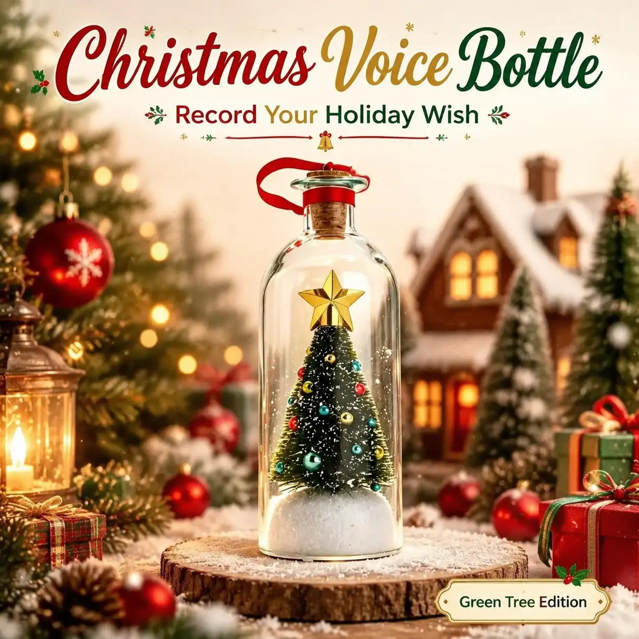2027 Christmas Message in A Bottle Tree Recordable Snow Globe Forever Voice Ornament Playback Cork Glass Sentimental Gift Personalized Winter Vial Greeting Festival Party New Year Card Idea Handmade