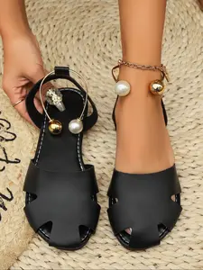 Women's Fashionable Gladiator Sandals, Lightweight Peal Decorated Slingback Sandals for Summer, Lightweight Breathable Comfortable Shoes for Daily Wear, Girl