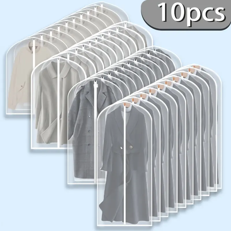 10pcs Waterproof Transparent Clothing Bags, with Full Zippers, Travel Hanging Garment Bags for Wardrobe Storage, Compact Storage, Space-saving Solutions Durable Plastic Lightweight Materials Clothes Bags Minimalist Lifestyle Business Professionals