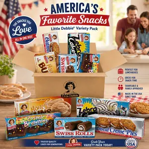 Snack Cakes Variety Pack - 48-Piece Assortment with 1 Box Each of Zebra Cakes, Cosmic Brownies, Honey Buns, Oatmeal Creme Pies, and Swiss Rolls