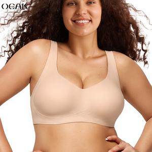 OEAK Seamless Wide-strap Full Coverage Buttery Soft Plus Bra Wireless Push Up Support V Neck T-Shirt Bra