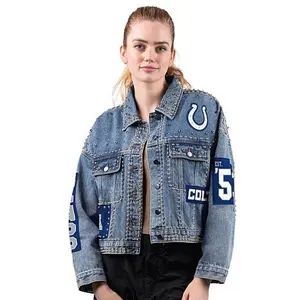 Football Fan Shop Officially Licensed NFL G34Her By Carl Banks Game Ball Denim Jacket - Colts