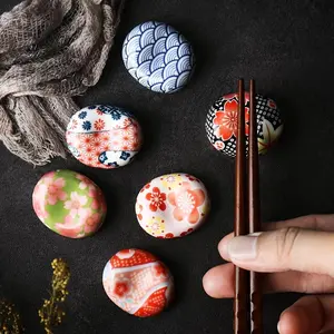 Ceramic Chopstick Holder, 6 Counts/set Japanese Style Painted Pattern Chopstick Rest, Tableware Rest for Dinner Spoon Fork Knife