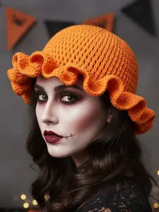 Solid Color Hand-woven Knitted Bohemian Fisherman Hat, Cute Elegant Vintage Style Hat with Pleated Design for Casual Wear Knit Hats