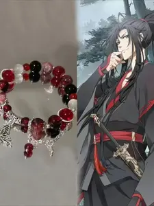 Mo Dao Zu Shi Anime Bracelet - Wei Wuxian & Lan Wangji Inspired Red & Black Cubic Synthetic Zirconia Jewelrysj, Suitable for Gifting and Banquets, Jewelry Accessory