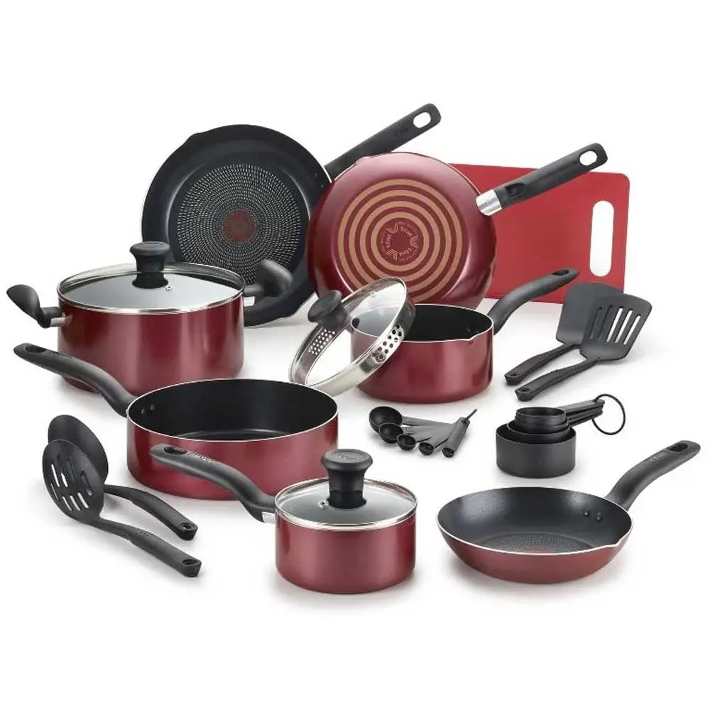 T-fal 17pc Simply Cook "Prep N Cook" Cookware Set Red: Nonstick Pan & Pot Set Oven-Safe Dishwasher-Safe Stay-Cool Handles