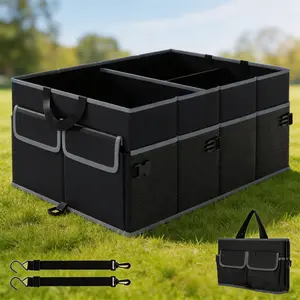Collapsible Car Trunk Organizer, 3-Compartment 600D Oxford SUV Storage Box with Securing Straps, Non-Slip Cargo Organizer for Auto, Truck & Van outdoorfun