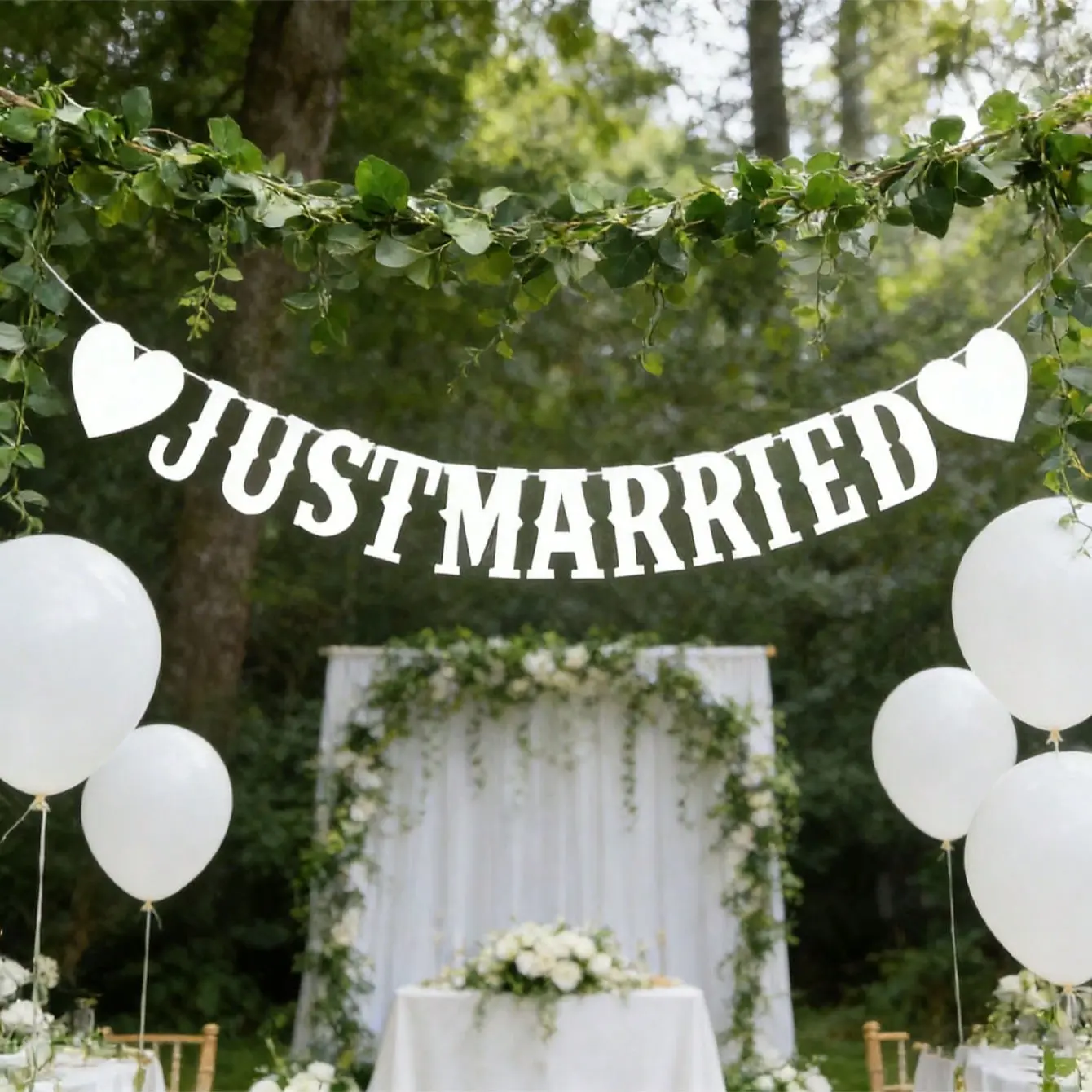 Wedding Letter Pull Flag Set, Just Married Decorative Banner, New Marriage Garland Decoration, Paper Flags for Wedding Celebrations, Outdoor Banners, Party Decoration, Wedding Party Decorations