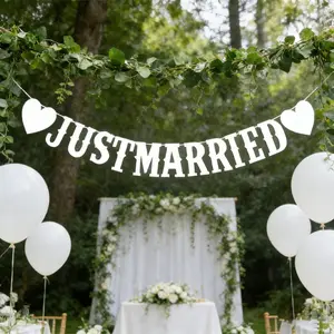 Wedding Letter Pull Flag Set, Just Married Decorative Banner, New Marriage Garland Decoration, Paper Flags for Wedding Celebrations, Outdoor Banners, Party Decoration, Wedding Party Decorations