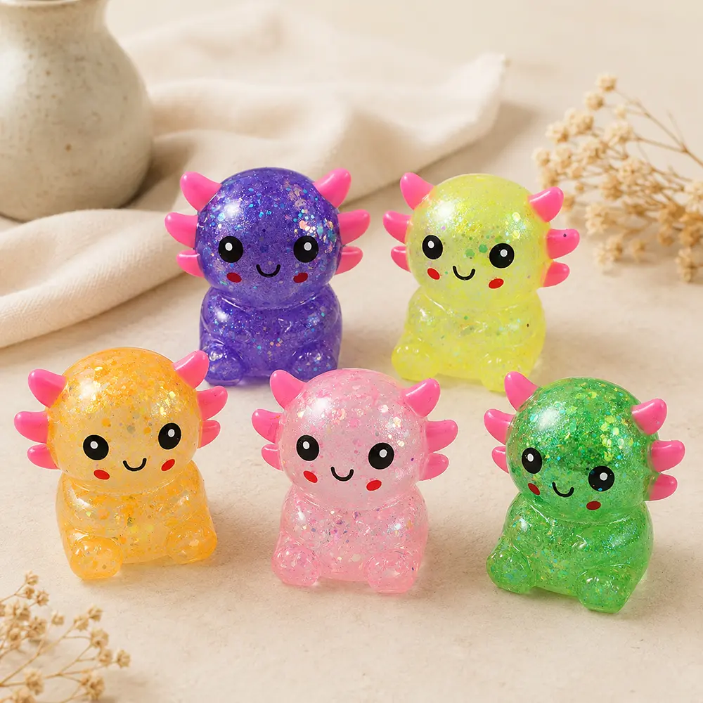 Glitter Axolotl Squishy Toy – Cute Jelly Axolotl Squeeze Fidget Toy, Sensory Stress Relief Gift for Kids