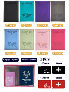 3-Piece Travel Wallet Set, PU Leather Card Holder, Passport Case, ID Badge, Metal Texture, World Map, Durable, Unisex, Fashion Accessory