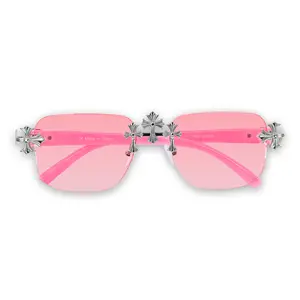 Solid Triple Cross Sunglasses – Pink Lens Rimless Design