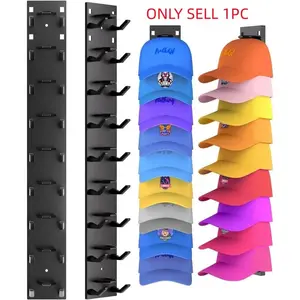 1 Hat Organizer Wall Mounted Baseball Cap Rack Hat Hanger Holder Black or White Adhesive Mount Holds 9 Hats for Closet Door Bedroom Easy Access Display