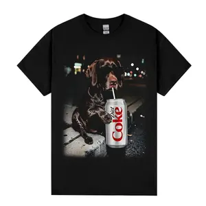 Dog Drinking Diet Coke T-Shirt - 100% Preshrunk Cotton Unisex Crewneck Soft Breathable Fabric USA Made Direct-to-Garment Print Eco-Friendly Inks