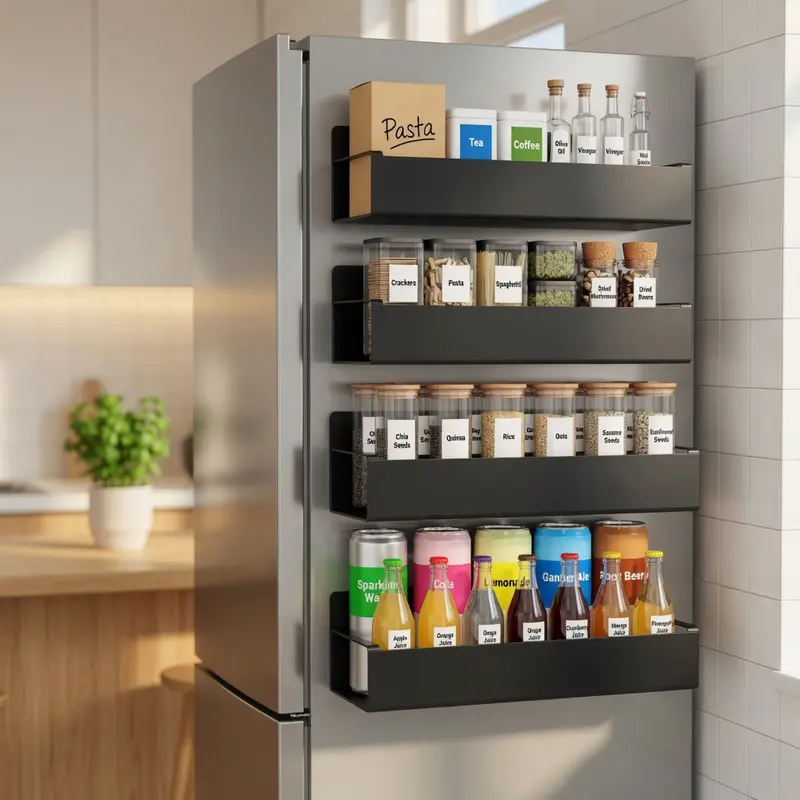 Stainless Steel Durable Adjustable Organiser - Rectangular Humidity-Ready Vertical Storage Racks for Kitchen Sauces, Beverages, with Easy Access & Super Convenient Storage Organization (Home Goods)