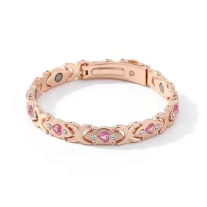 Women's Alloy Magnetic Bracelet, Rose Golden Design,Pink Heart Design, Adjustable Buckle, Suitable for Casual Dress and Gift, Suitable for Holiday Gifts, Christmas Gifts, Family, Couples