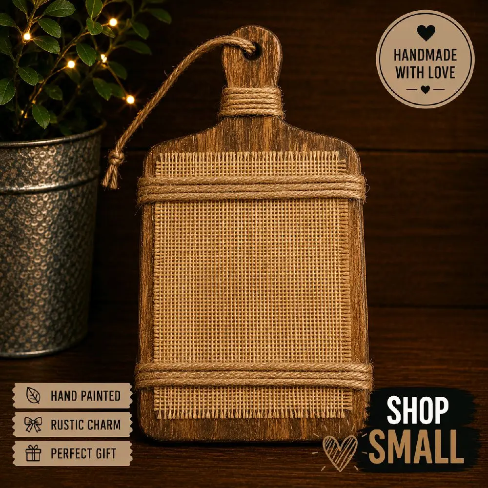 Handmade Rustic Burlap Memo/Picture Board | Farmhouse Photo Display | 9" x 5" Wall Hanging | Farmhouse Decor