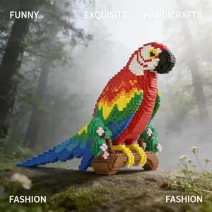 1702pcs Colorful Parrot Series Building Blocks Toy, Creative DIY Craft Kit, Desktop Home Decor, Stress Relief Model, Birthday Gift